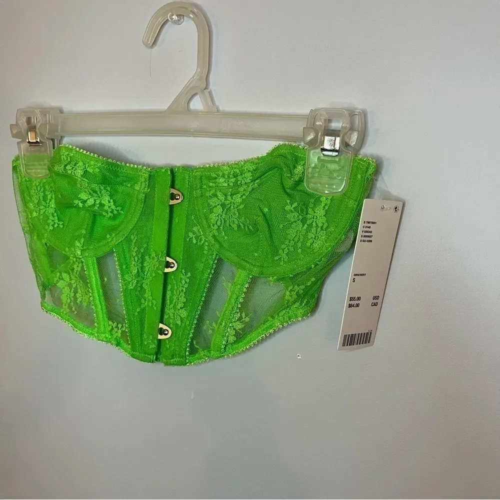 Urban Outfitters Out From Under Firecracker Green Lace Cropped Corset Top S NWT